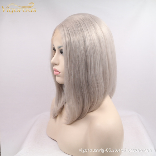 Vigorous picture color bob straight wavy wholesale high quality heat resistant long cheap synthetic hair wig with lace front